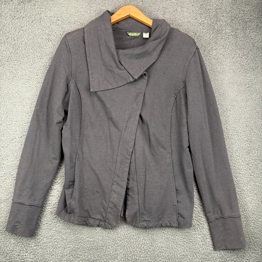 Eddie Bauer Womens Gray Asymmetrical Snap Front Peplum Cardigan Jacket Large